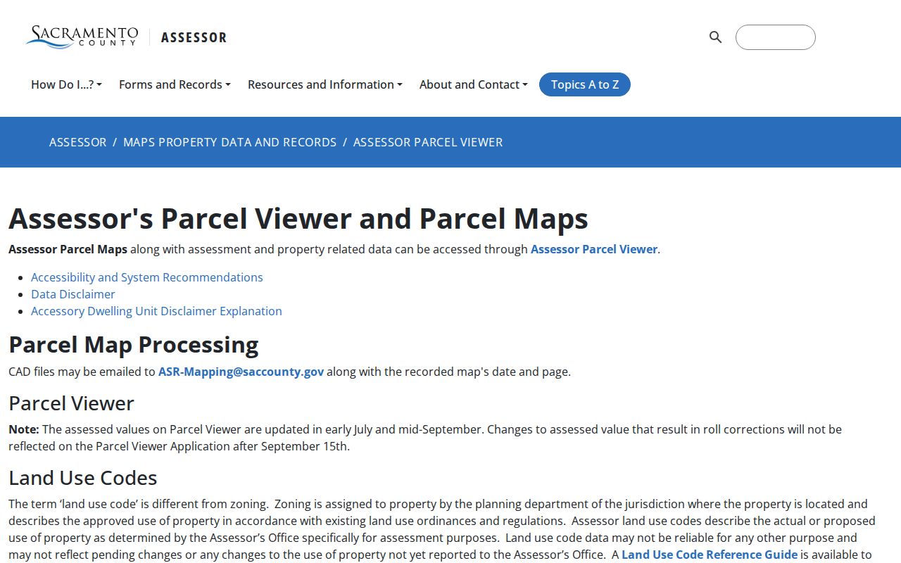 Elk Grove street directory Sacramento County assessor parcel viewer
